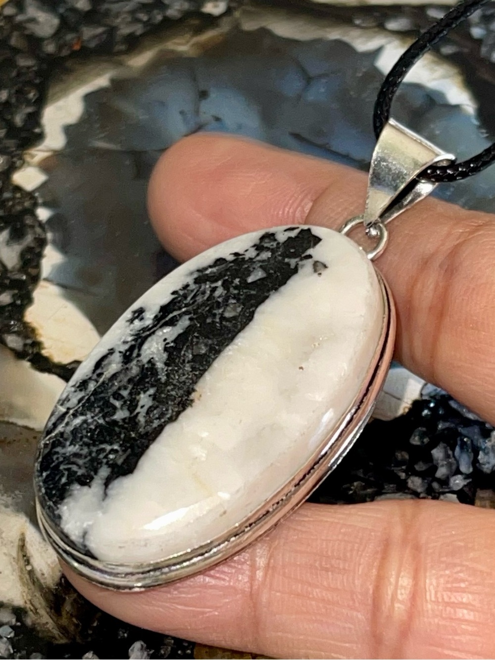Two Faced White Buffalo Turquoise Crystal Pendant 2 1/4”